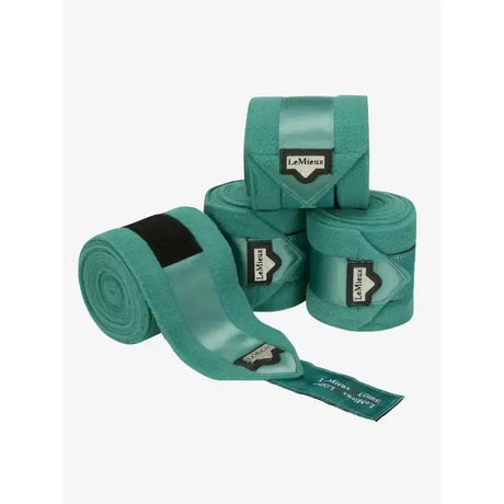 Teal lemieux loire polo bandages with black velcro closure and branded label in polo bandages sage color