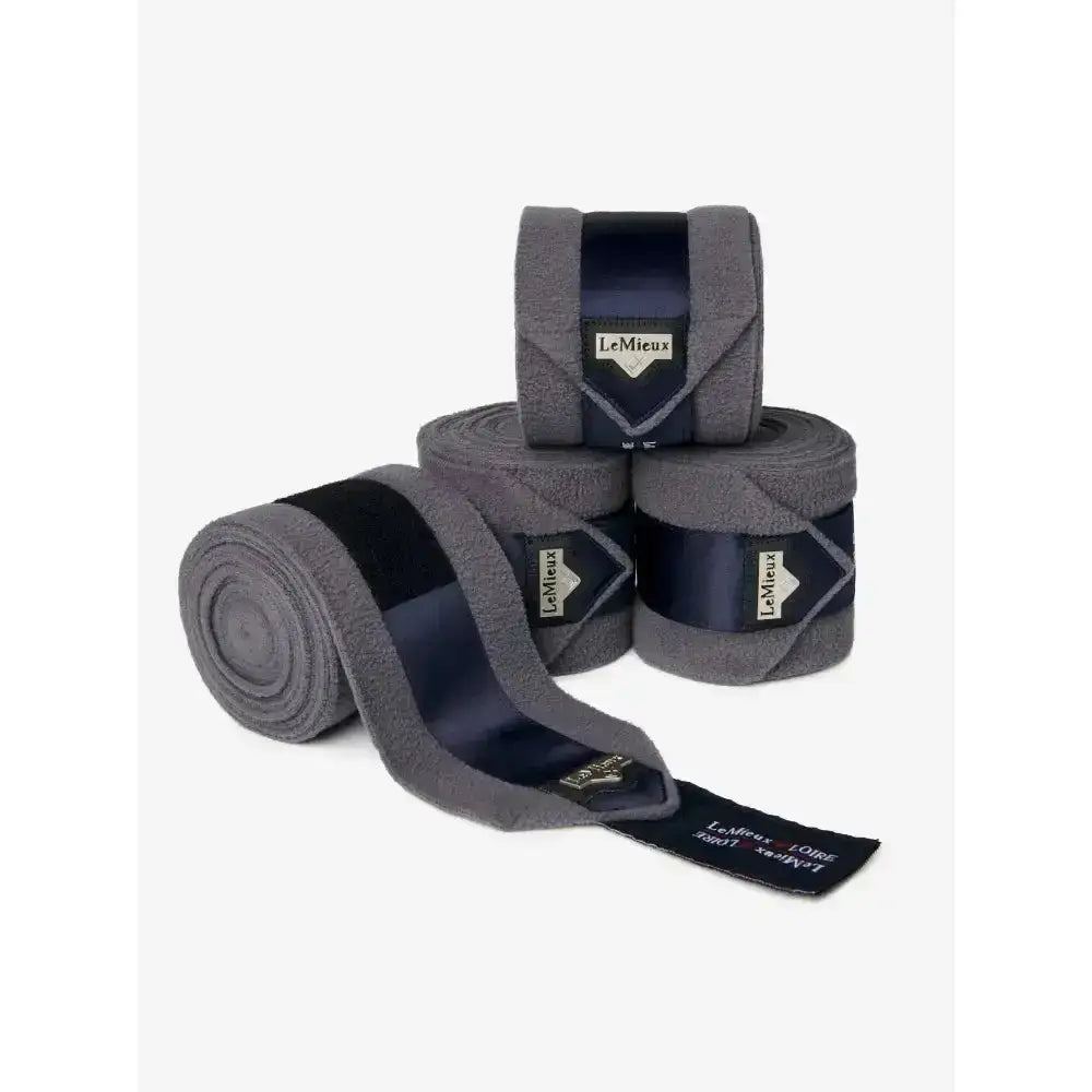 Gray and navy blue lemieux loire polo bandages with plush textured fabric perfect for polo bandages twilight use