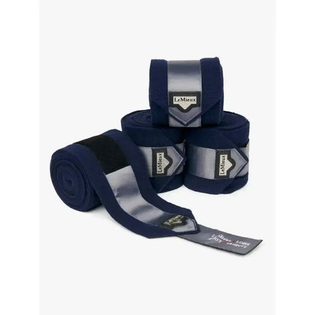 Navy blue and silver lemieux loire polo bandages rolls showing the texture of polo bandages twilight in twilight navy
