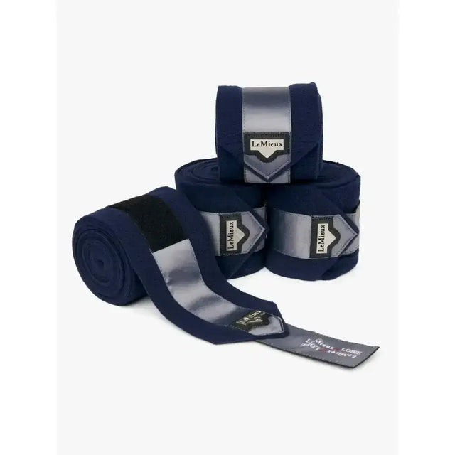 Navy blue and silver lemieux loire polo bandages rolls showing the texture of polo bandages twilight in twilight navy