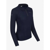 Navy lemieux long sleeve sport polo shirt with zip neck and subtle embroidered branding on chest and sleeve