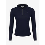 Navy blue lemieux long sleeve sport polo shirt with half zip and subtle embroidered branding for active wear