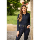 Navy lemieux long sleeve sport polo shirt with quarter zip and subtle embroidered logo on chest