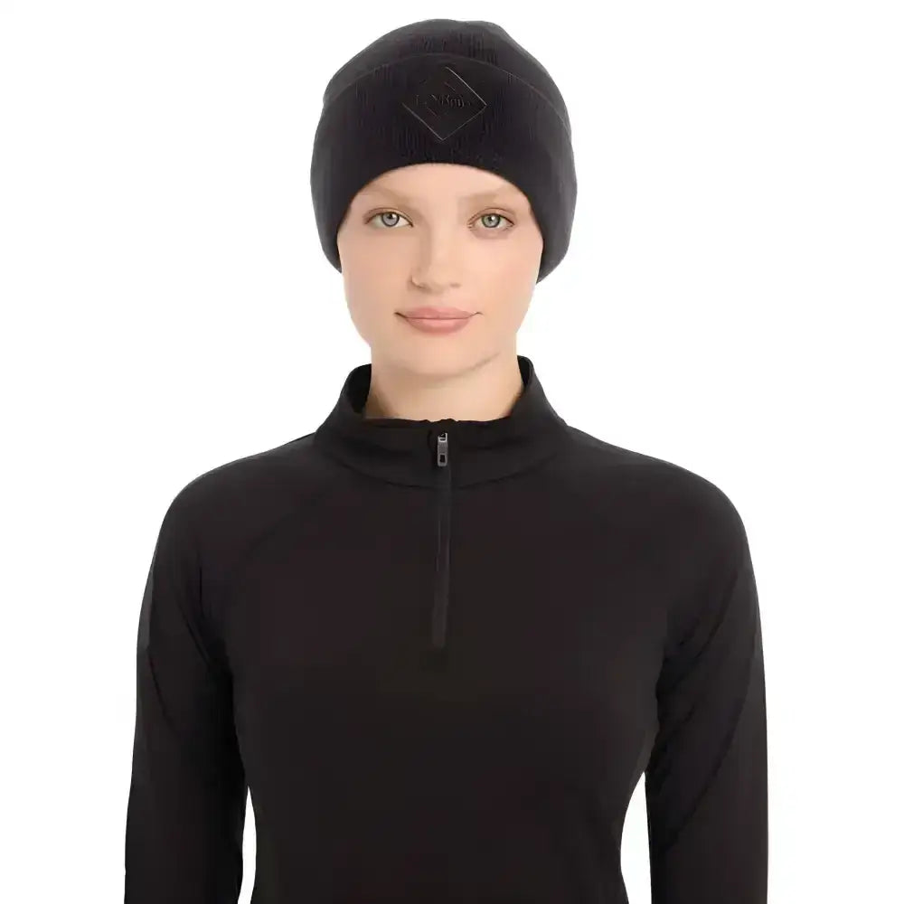 Black lemieux lumen beanie with reflective rib knit and micro-fleece lining featuring a subtle diamond logo patch