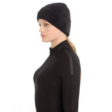 Black lemieux lumen beanie with reflective rib knit and cozy micro-fleece lining for cold weather wear