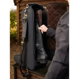 Black lemieux luxe boot bag with quilted design sturdy zipper adjustable strap and faux fur lining interior
