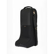 Black lemieux luxe boot bag with gold-tone zipper adjustable shoulder strap and cozy faux fur lining