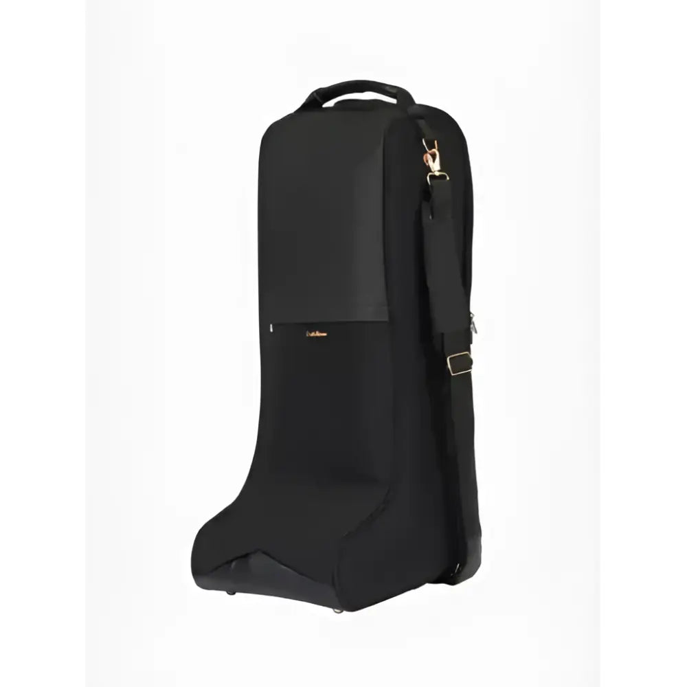 Black lemieux luxe boot bag with gold-tone zipper adjustable shoulder strap and cozy faux fur lining