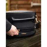 Black lemieux luxe hat box with sleek structured design and gold-tone zipper pulls perfect for stylish storage