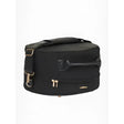 Black lemieux luxe hat box with textured surface and gold-tone zippers and hardware accents for stylish storage