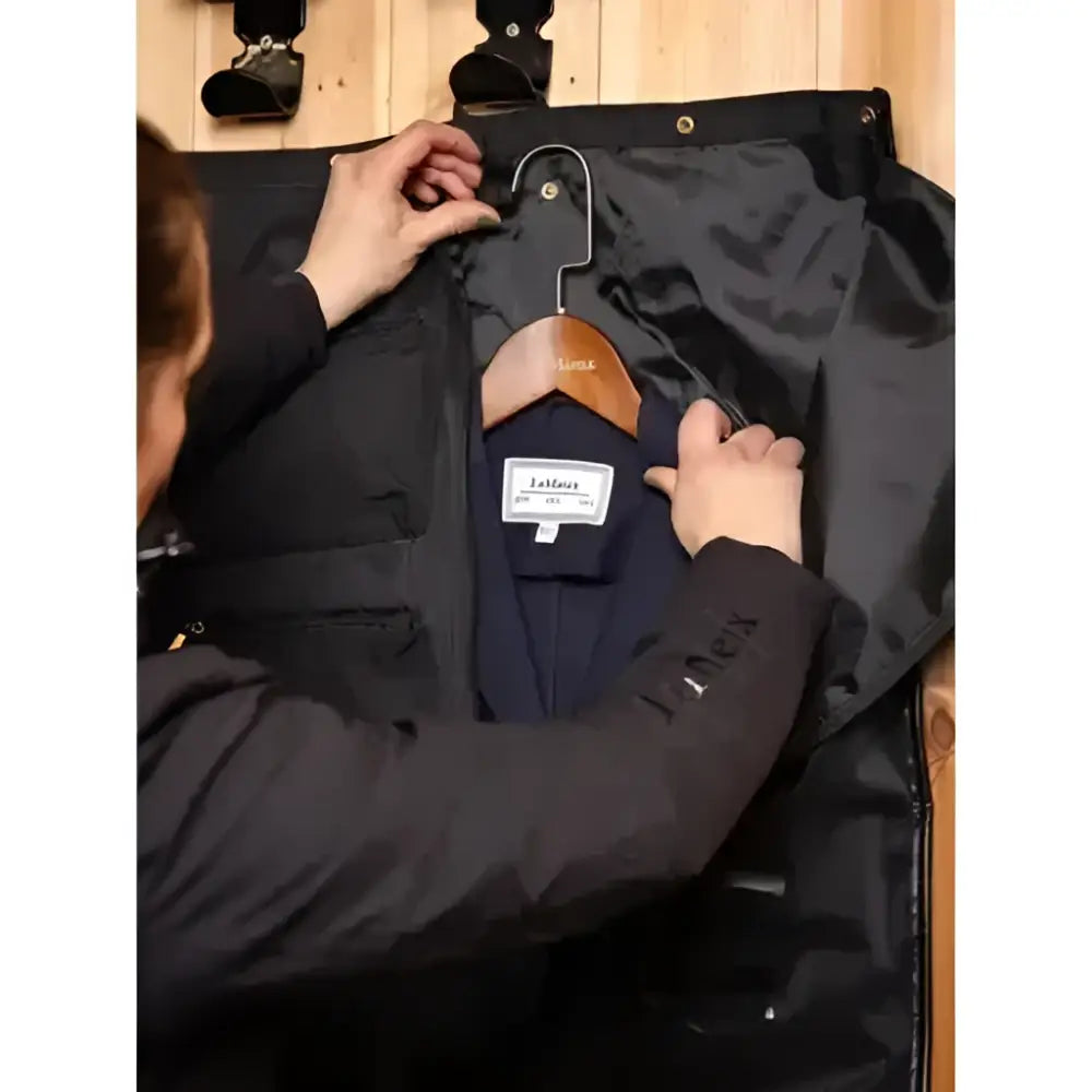 Black j lemieux luxe jacket duffle bag with generous capacity in sleek black perfect for show days