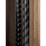 Black perforated metal wine rack with circular slotted design paired with lemieux magna grip rubber reins black silver