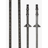 Black leather lemieux magna grip rubber reins brown with textured grip patterns and brass metal hardware for riding