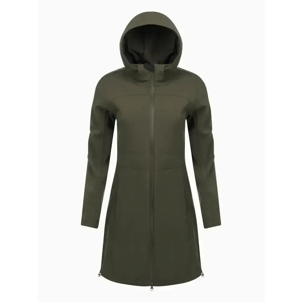 Olive green maisie lightweight riding jacket with fully waterproof fabric and sleek minimalist design with subtle zippers