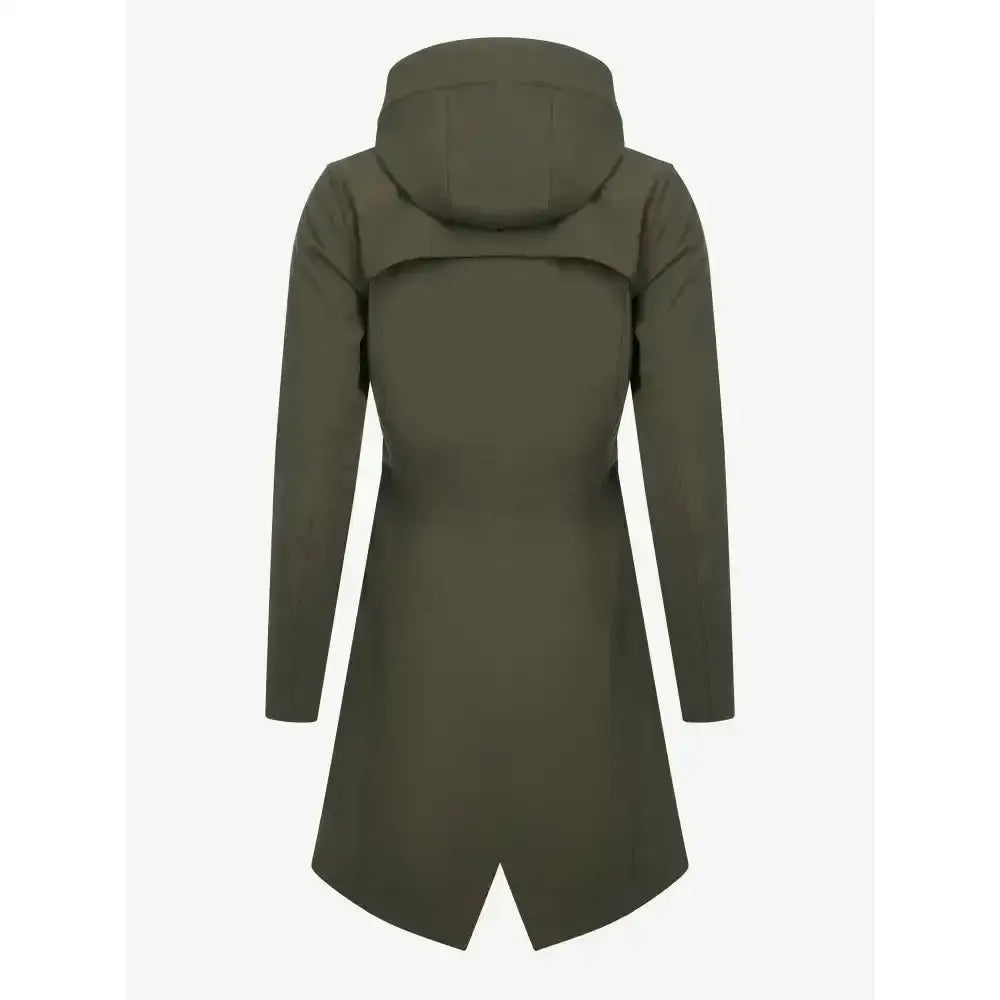 Olive green LeMieux Maisie lightweight riding jacket with hood sleek modern design and fully waterproof fabric