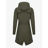 Olive green LeMieux Maisie lightweight riding jacket with hood sleek modern design and fully waterproof fabric