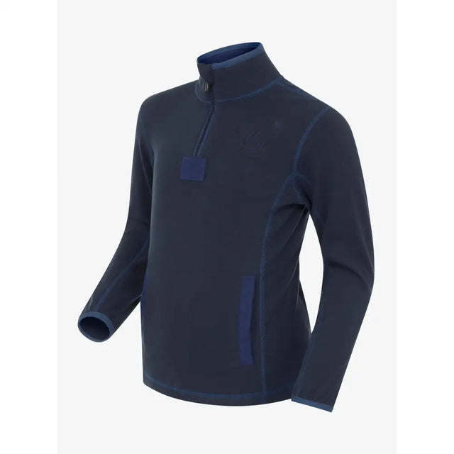 Dark navy blue lemieux mari mini fleece jacket with quarter zip collar and matching mini micro fleece accents