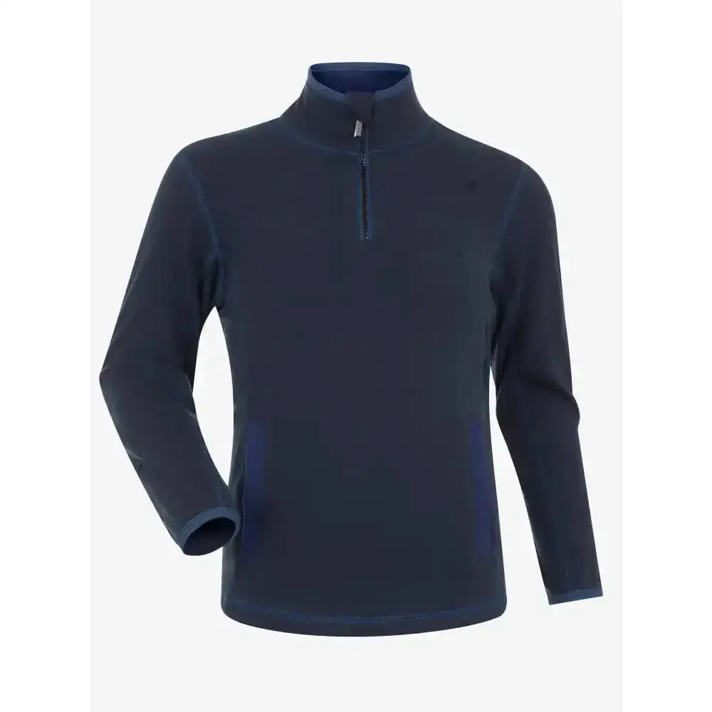 Dark navy blue lemieux mari mini micro fleece pullover with long sleeves and a quarter zip collar