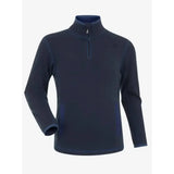 Dark navy blue lemieux mari mini micro fleece pullover with long sleeves and a quarter zip collar