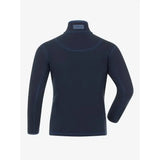 Dark navy blue lemieux mari mini micro fleece navy long-sleeved turtleneck top with ribbed texture and branded label