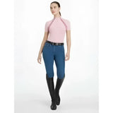 Pink short-sleeved lemieux maria mesh sleeve baselayer blossom with dark pink zipper accents for equestrian use