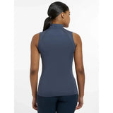 A sleek dark blue lemieux maria mesh sleeveless baselayer dusk blue with high collar and seamless design