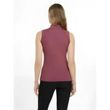 A sleeveless baselayer rosewood top with mesh fabric and a high folded collar from lemieux maria mesh collection