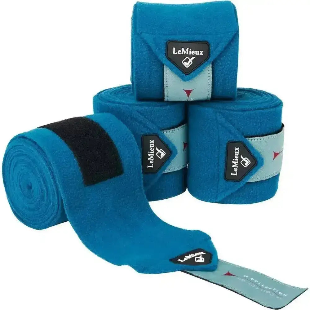 Bright blue lemieux marine classic polo horse wrap with black velcro strap and light gray accent band luxury lemieux marine