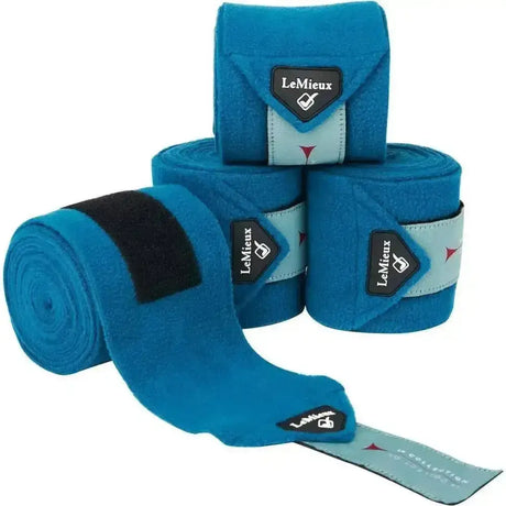 Bright blue lemieux marine classic polo horse wrap with black velcro strap and light gray accent band luxury lemieux marine