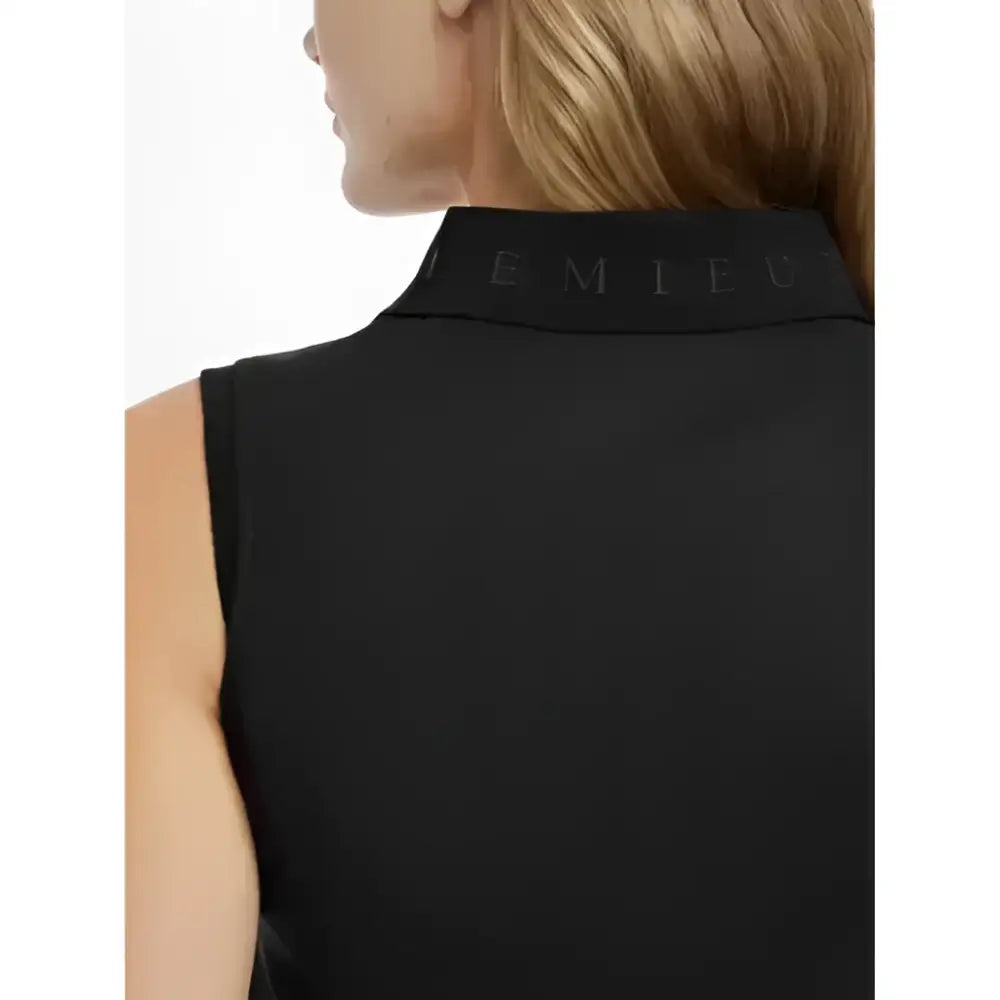 Black lemieux marissa sleeveless polo with structured collar and subtle embossed lettering perfect for casual wear