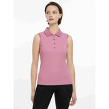 A soft pink lemieux marissa sleeveless polo peony with classic collar and matching buttons perfect for summer wear