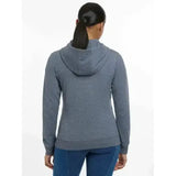 A heather gray lemieux martha hoodie with a high collar zip-up front and long sleeves in dusk blue shade