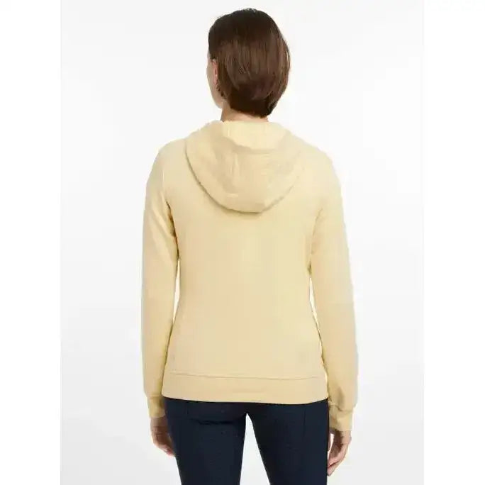 A soft pale yellow lemieux martha hoodie mimosa with relaxed fit and ribbed cuffs perfect for casual wear