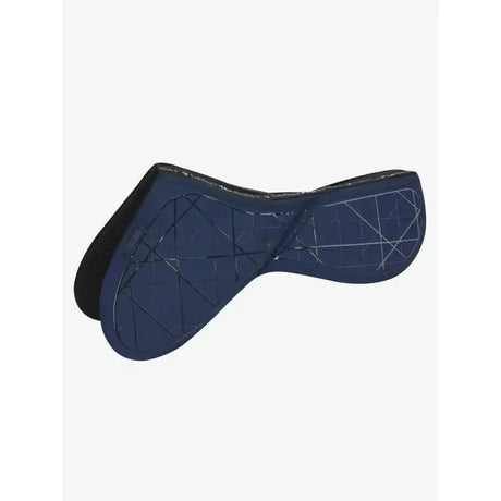 Navy blue lemieux matrix support euro jump half pad with geometric pattern and black edges for riding comfort