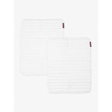 White lemieux memory foam bandage pads with quilted foam material and subtle horizontal stitching and red brand tags