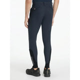 Lemieux mens classique breeches in navy with black side panels and subtle logo on lower leg for equestrian riding