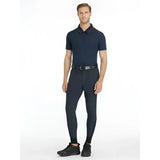 Navy blue lemieux mens classique polo shirt with subtle pink collar trim perfect for mens classique breeches navy outfits