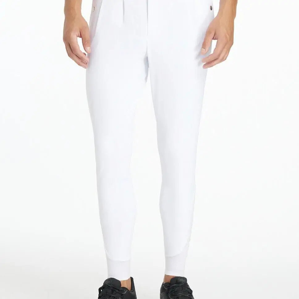 White slim-fit lemieux mens classique breeches with subtle side pockets perfect for equestrian and horses use