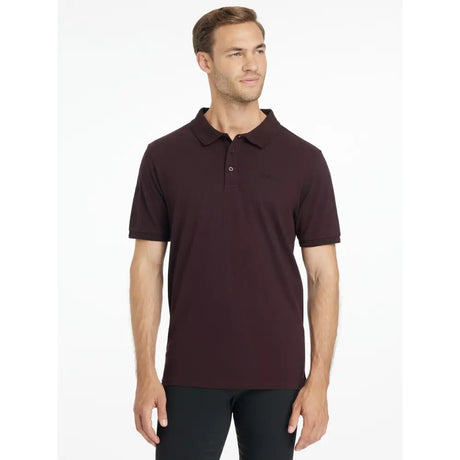 Lemieux mens classique polo shirt in dark maroon with short sleeves classic collar and buttoned placket