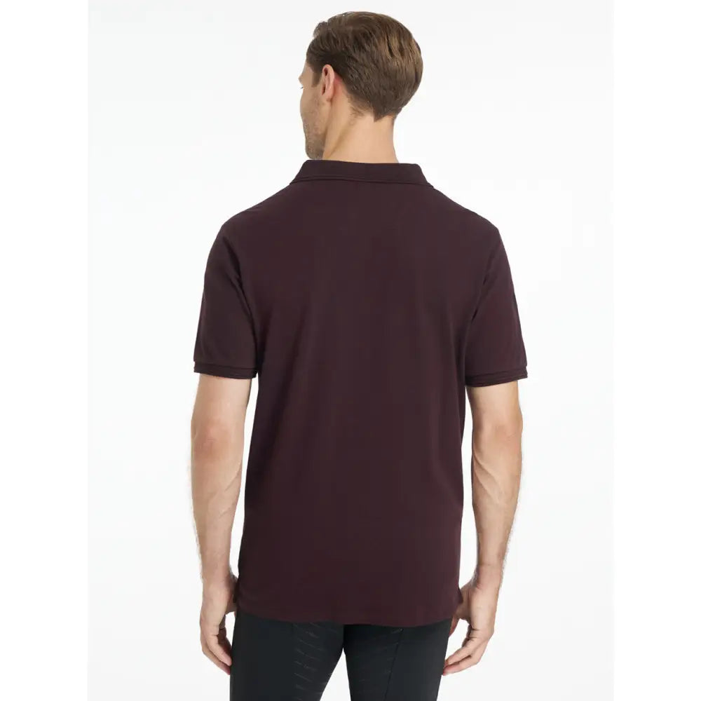 Lemieux mens classique polo shirt damson in dark maroon with short sleeves classic collar and neat stitching