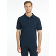 Navy blue short sleeved polo shirt with classic collar and button placket by lemieux mens classique polo shirt navy