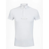 White short-sleeved lemieux mens competition polo shirt with collar and front zipper offers high performance