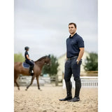 Navy blue lemieux mens elite polo shirt with small chest logo perfect for elite classic pleated breech outfits