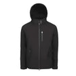 Black lemieux mens elite soft shell jacket with full zip hood and subtle chest logo perfect for outdoor use
