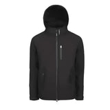 Black lemieux mens elite soft shell jacket with full zip hood and subtle chest logo perfect for outdoor use