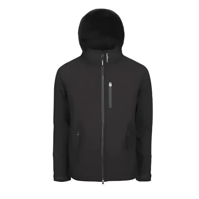 Black lemieux mens elite soft shell jacket with full zip hood and subtle chest logo perfect for outdoor use