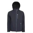 Black lemieux mens elite soft shell jacket navy with full zipper, side pockets, and reflective zipper details
