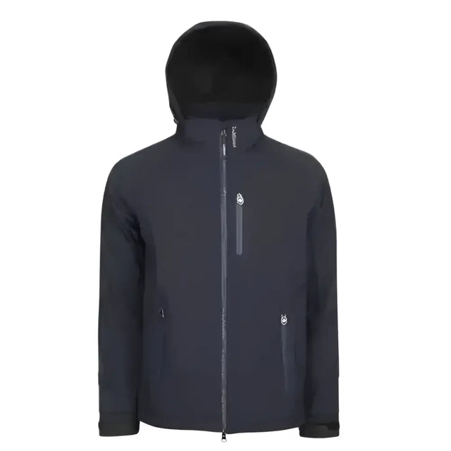 Black lemieux mens elite soft shell jacket navy with full zipper, side pockets, and reflective zipper details
