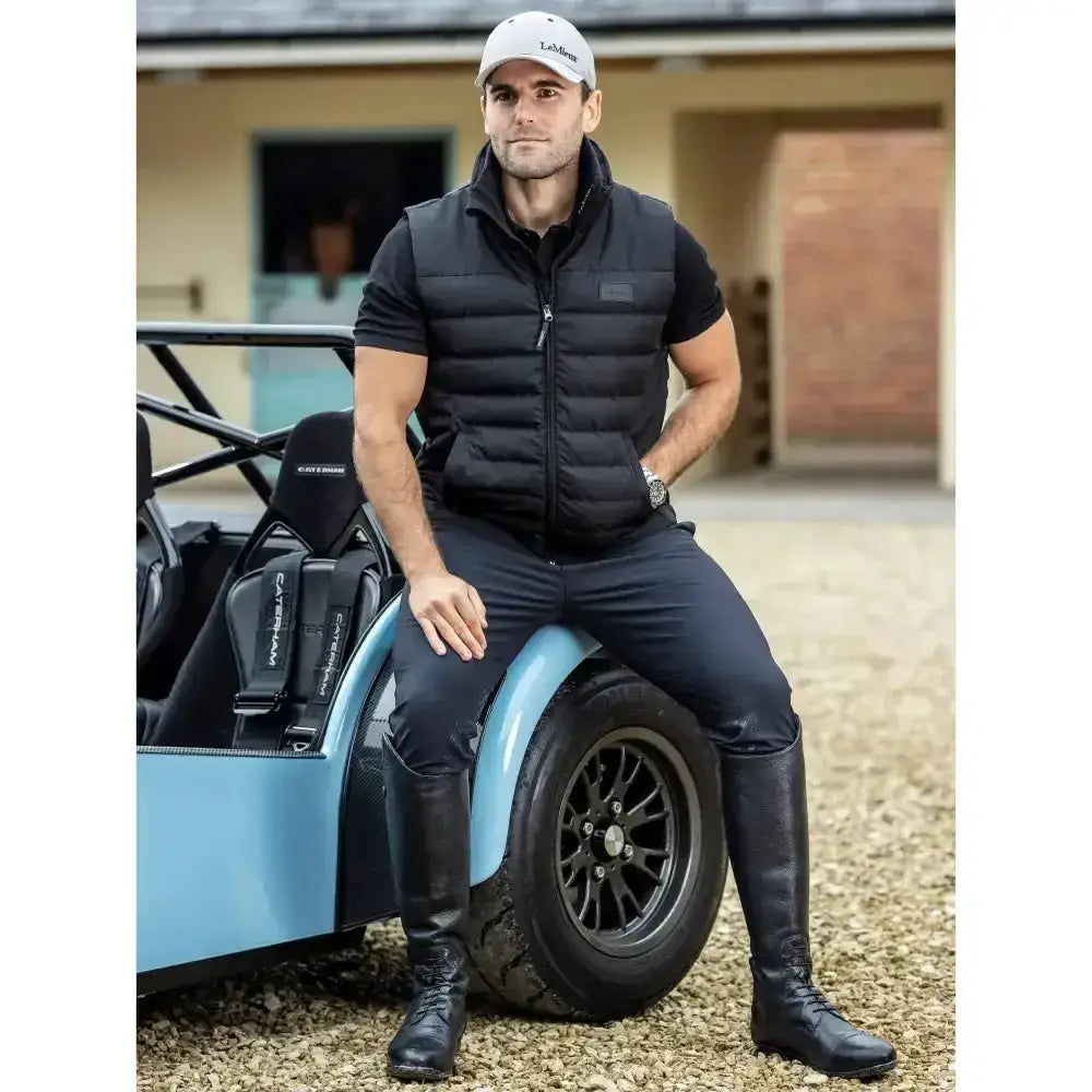 Black quilted lemieux mens gilet with cosy dupont synthetic fill and zipper front ideal for year round wear