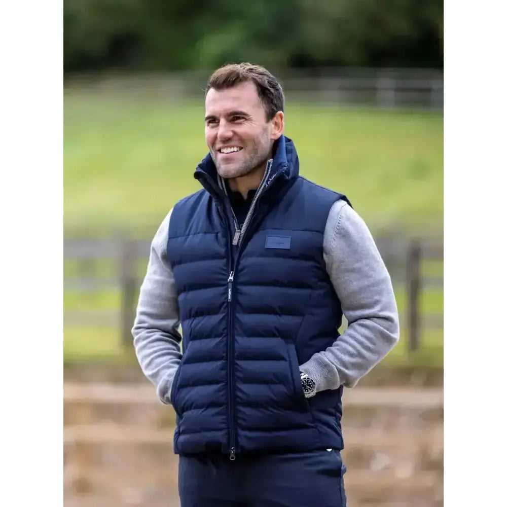 Navy blue quilted leMieux elite gilet mens year round puffer vest with high collar and dupont synthetic fibres